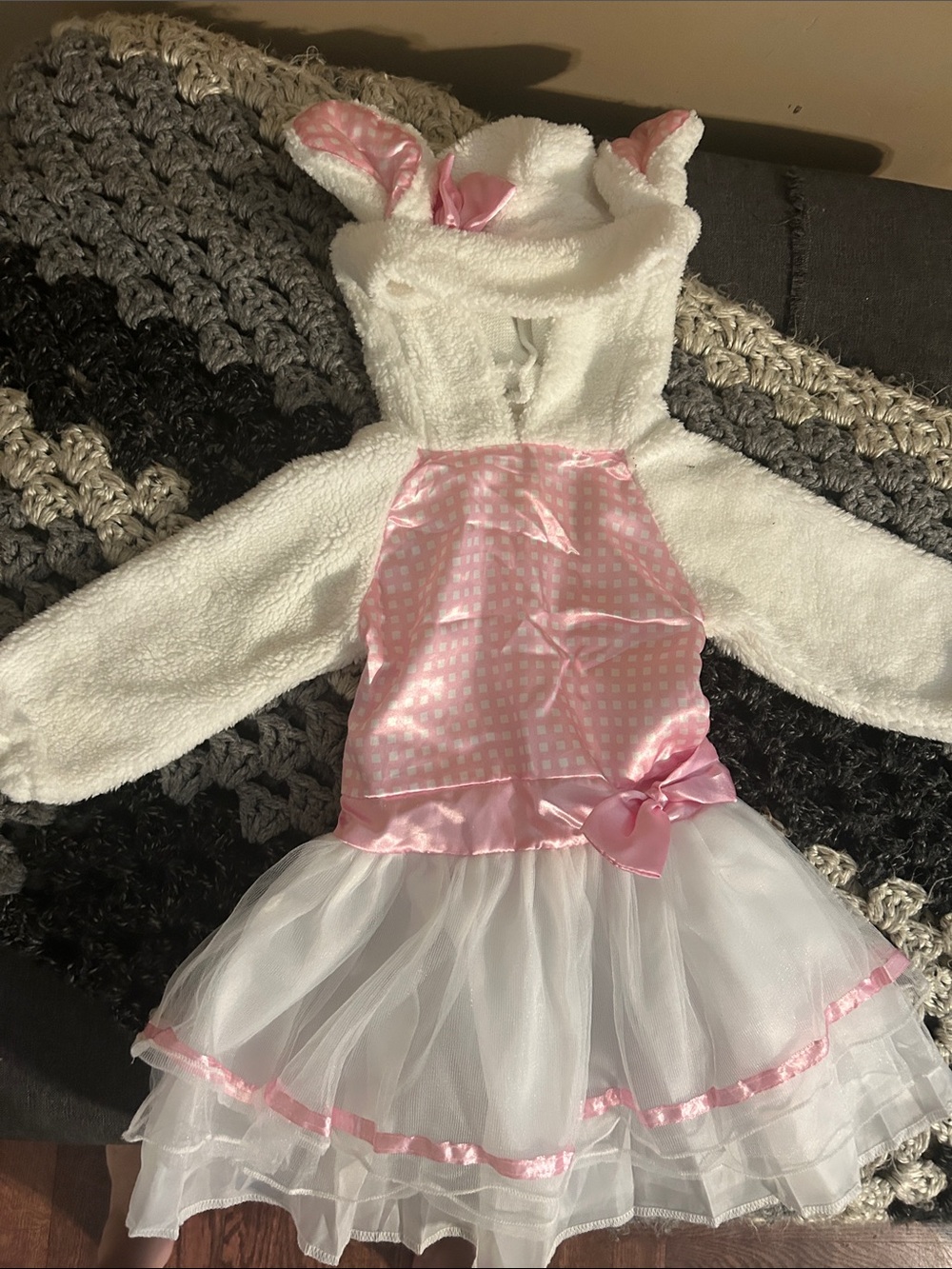 Halloween- Girls White and Pink Bunny Costume Hoodie Dress